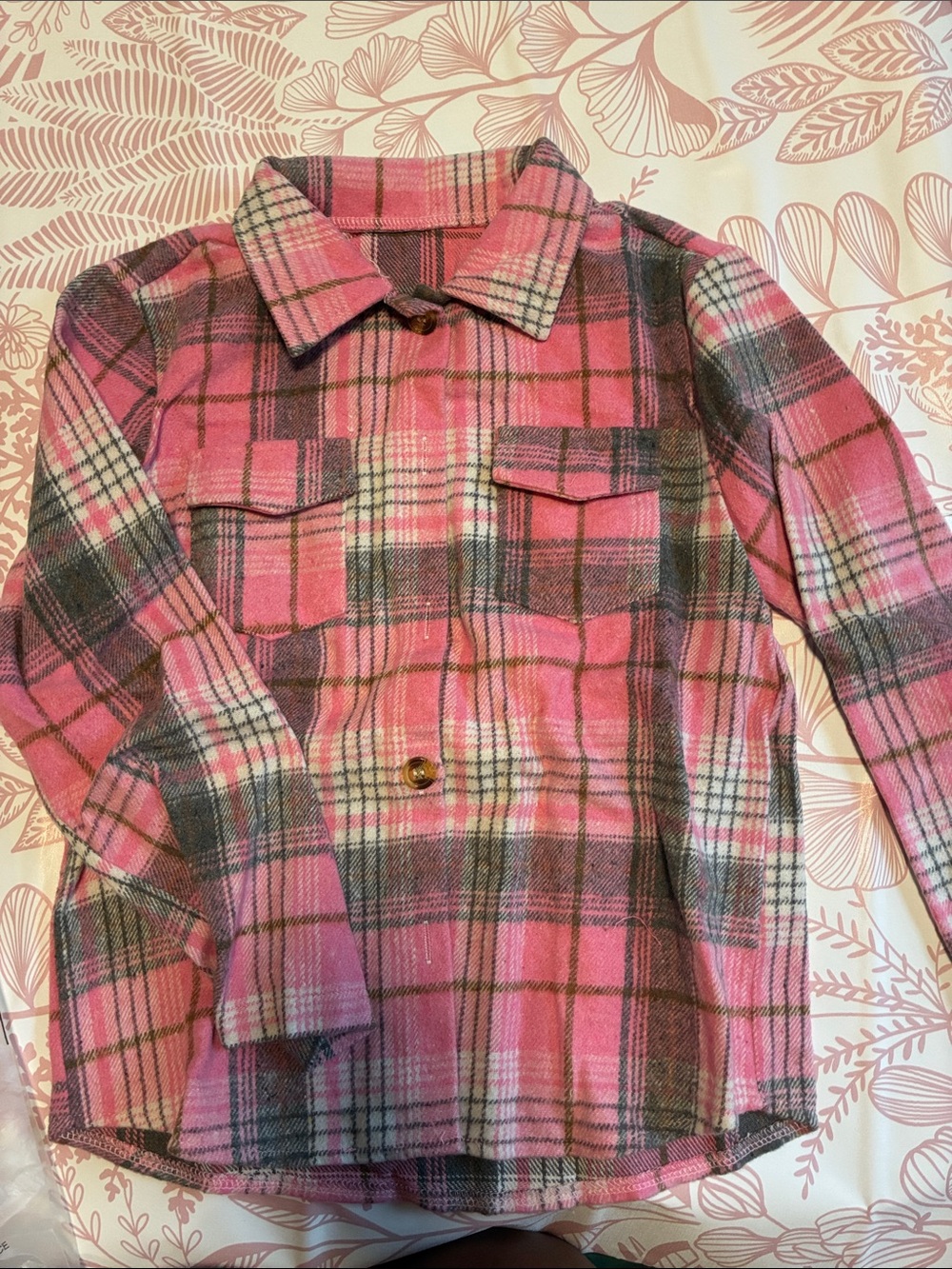 Kids Pink Plaid Button-Front Shirt Jacket with Romper